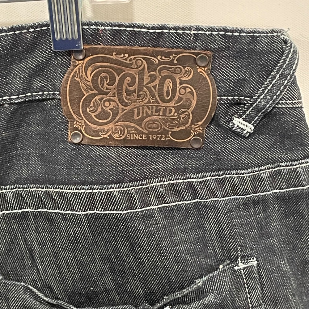 Ecko Unltd Mens Dark Wash Denim Jeans Embroidered Pockets Size 36 - Picture 8 of 10